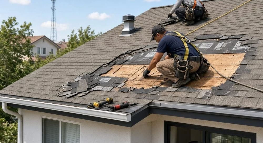 Roof repair in progress — Torrance